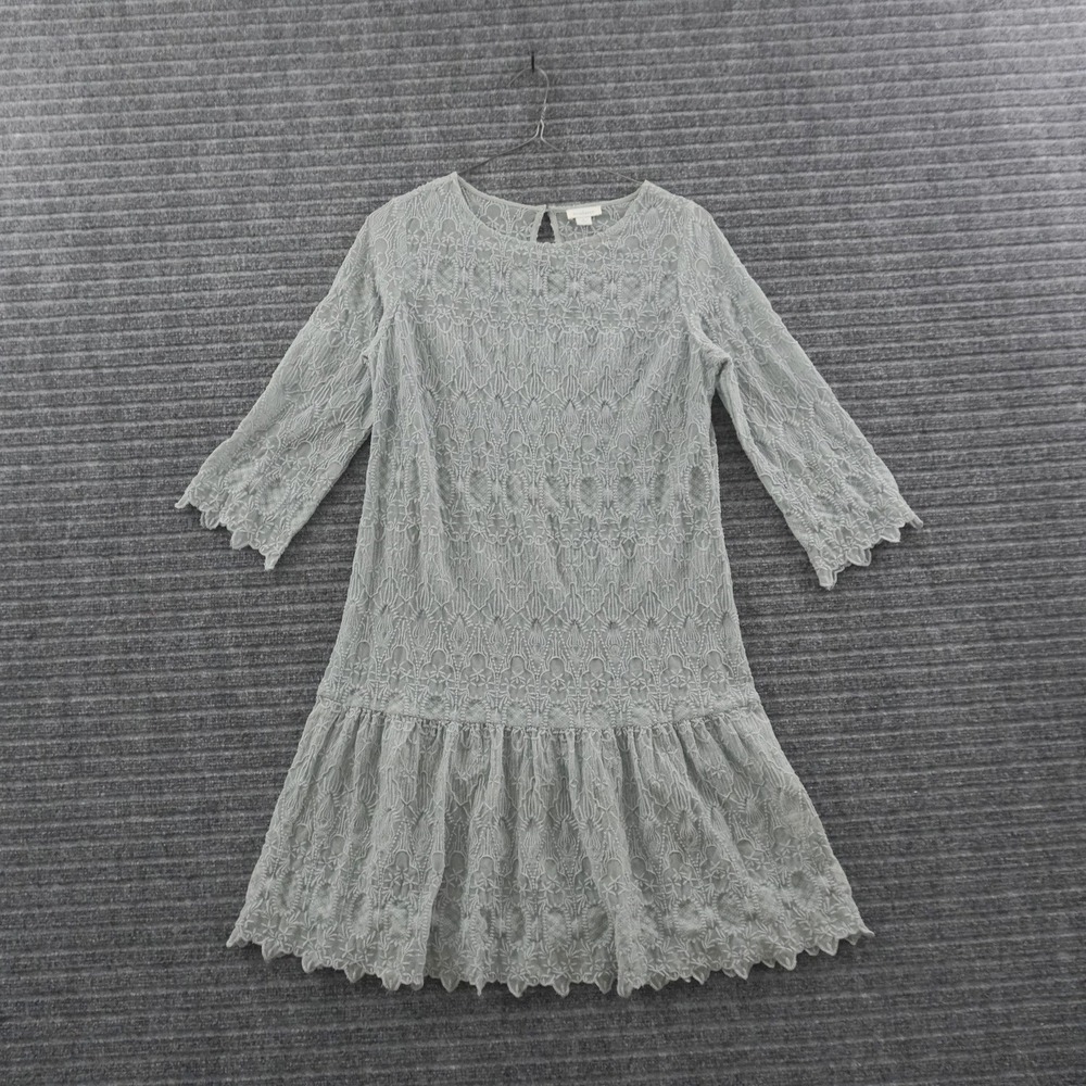 Sundance Shift Dress Women Small Sage Green Embroidered Mesh Lace 3/4 Sleeve